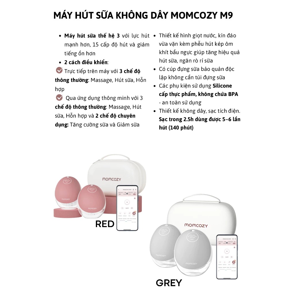 Máy hút sữa rảnh tay không dây Momcozy M9 - Ảnh 10